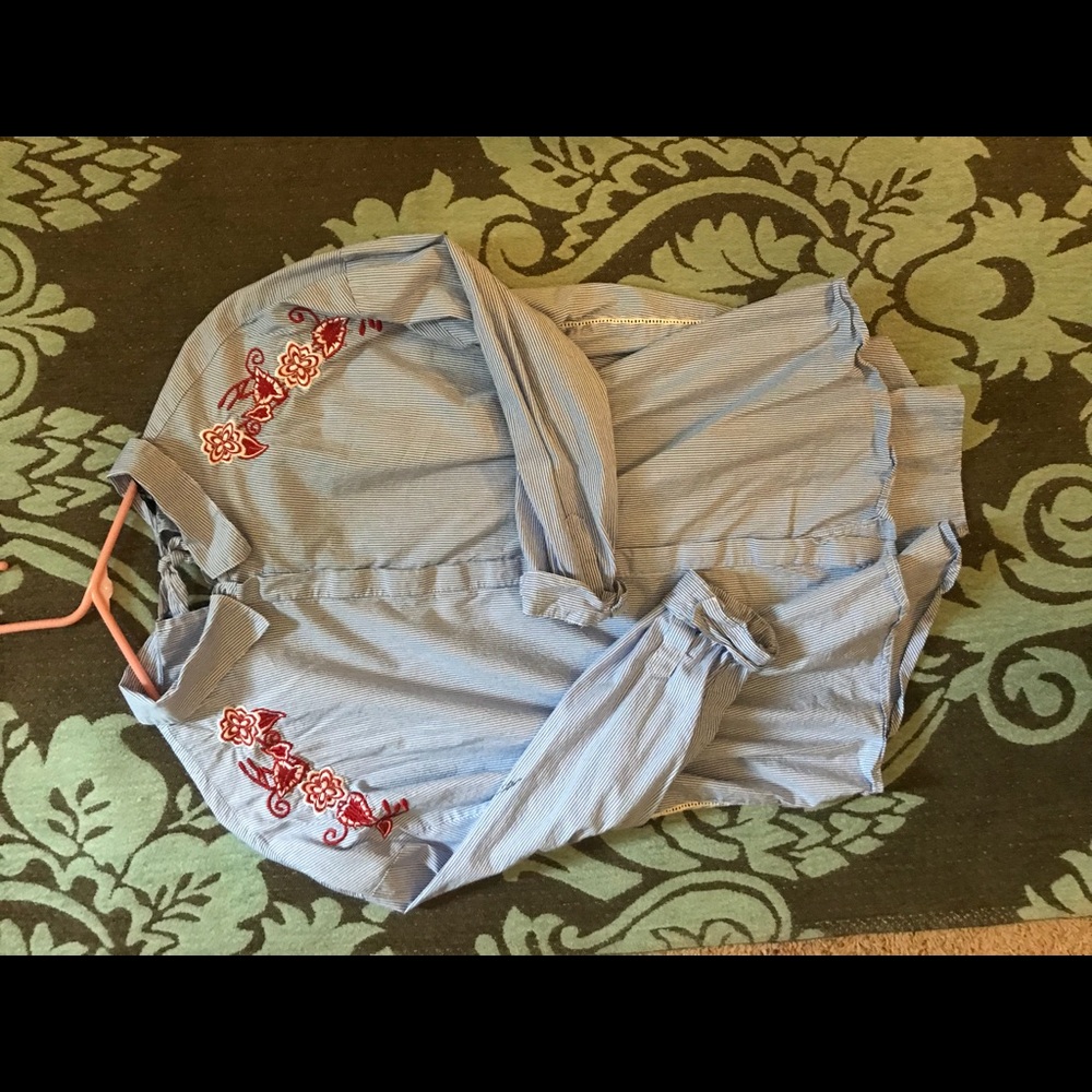 Pinstripe Button down w/Embroidered Embellishment